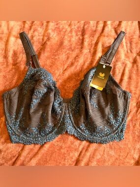 Wacoal 65191 Embrace Lace Bra Embroidered Unlined Underwire 38DD Blue New